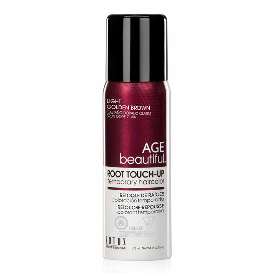Picture of AGE beautiful Root Touch Up Hair Color Spray | Touch-Up Gray Concealer | Temporary Cover Up | Adds Volume & Covers Thinning Patches | Water, Sweat, Stain Resistant | Light Golden Brown | 2 Fl Oz