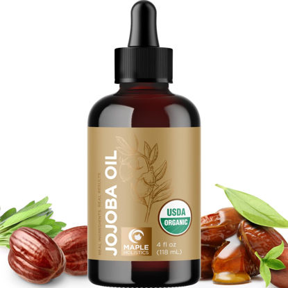 Picture of Organic Jojoba Oil Cold Pressed Unrefined - 100% Pure Organic Certified Oil for Skin Hair & Nails - Organic Skin Care & Natural Beauty DIY Carrier Oil - Dermatologist Tested & Non GMO (4 Fl Oz)