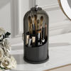 Picture of GAXmi Makeup Brush Holder with Lid Cosmetic Tools Organizer 360 Rotating Waterproof Dustproof Beauty Brushes Storage for Vanity, Black-Grey