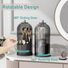 Picture of GAXmi Makeup Brush Holder with Lid Cosmetic Tools Organizer 360 Rotating Waterproof Dustproof Beauty Brushes Storage for Vanity, Black-Grey
