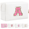 Picture of Personalized Initial Letter Makeup Bag, Preppy Glitter Letter Patch Cosmetic Pouch Zipper,PU Waterproof Travel Toiletry Bag Cute Makeup Organizer Monogrammed Make Up Bag,Gift for Women Girls(Letter A)