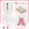 Picture of Personalized Initial Letter Makeup Bag, Preppy Glitter Letter Patch Cosmetic Pouch Zipper,PU Waterproof Travel Toiletry Bag Cute Makeup Organizer Monogrammed Make Up Bag,Gift for Women Girls(Letter A)