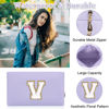 Picture of Personalized Initial Letter Patch Makeup Bag, Preppy Small Chenille Letter Cosmetic Bag with Zipper, PU Leather Waterproof Travel Toiletry Bag Monogram Make Up Pouch for Women Girls(Letter V)