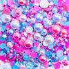 Picture of Briskbloom 60g Mix Flatback Pearls and Rhinestones for Crafts, 3620PCS Flatback Pearl Rhinestones for Tumblers Nail Face Art, Jelly Rhinestones and Half Pearls, with Tweezers Wax Pen, White|Blue|Pinks