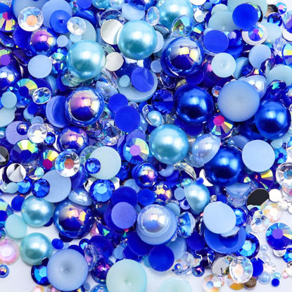 Picture of Briskbloom 60g Mix Pearls and Rhinestones, 3620PCS 2mm-10mm Flatback Rhinestones and Half Pearls for Crafts Nails Face Art Tumblers, with Tweezers Wax Pen, Blue|Green|White|Purple