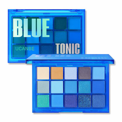 Picture of UCANBE Bright Neon Eyeshadow Makeup Palette-15 Shades High Pigmented Purple Blue Yellow Shimmer Matte Glitter Metallic Eyes Shadow Colorful Vibrant Creamy Make Up Pallets Kit - Blue Tonic…
