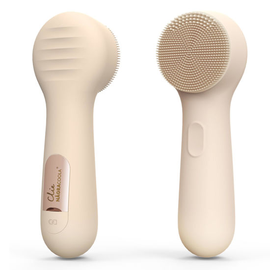 Picture of Silicone Face Scrubber, NågraCoola CLIE 2.0 Facial Cleansing Brush, Rechargeable, Waterproof Face Scrub Brush for Cleansing, Exfoliating, Massaging, Electric Facial Exfoliator for Women and Men - Oat