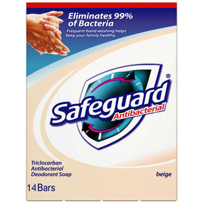 Picture of (PACK OF 14 BARS) Safeguard BEIGE Antibacterial Bar Soap for Men & Women. ELIMINATES BACTERIA! Washes Away Dirt & Odor! Healthy Skin for Hands, Face & Body! (14 Bars, 4.00oz Each Bar)