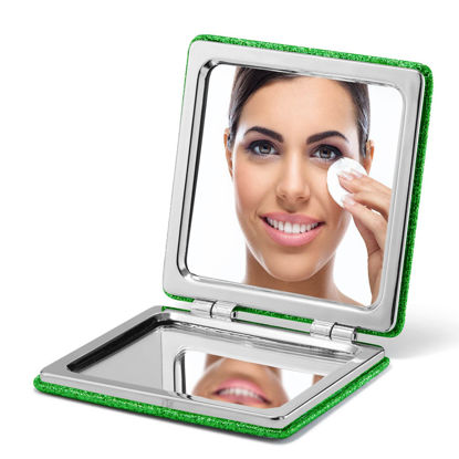 Picture of OMIRO Compact Mirror, Glitter PU 1X/3X Magnification, Ultra Portable for Purses (Green)