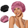 Picture of LEADUWAY 2Pcs Satin Bonnets Silk Bonnet for Sleeping Hair Bonnet for Curly Hair(Black&Rose Pink