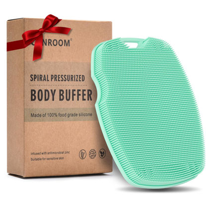 Picture of Zinc Infused Silicone Body Scrubber - High Density Bristles Body Scrubber - Soft Shower Scrubber for Body,Ease of Cleaning,Skin Softening - Green