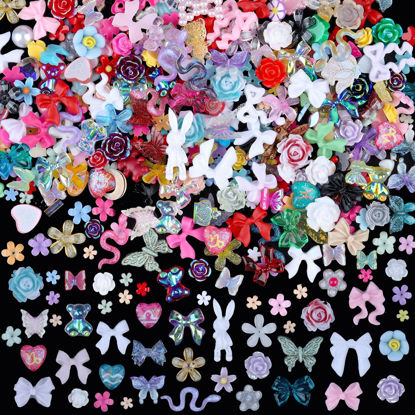 Picture of Sinyanail 300 Pieces 3D Mix Assorted Resin Nail Charms Hollow Pearl Heart Nail Art Charms Gems Gummy Bear Star Heart Flowers Acrylic Beads