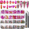 Picture of HNUIX Nail Rhinestones - 2920pcs 3D Multi Shape Size, Crystal Colorful Red Nail Gems, Flat Back, with Kit, for Nail Art, DIY Decorations