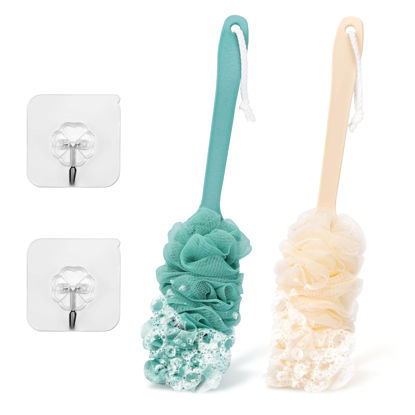 Picture of 2Pack Back Scrubber for Shower Loofah with Long Handle, Shower Brush for Body, 17″ Loofah on a Stick for Men Women Bathing Accessories, Scrubber Sponge for Exfoliating Bath Brushes (Beige & Green)