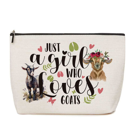 Picture of Goat Gifts Goat Makeup Bag Goat Gifts for Goat Lovers Just A Girl Who Loves Goats Birthday Christmas Gifts for Farmers Animal Lovers Women Her Sister Friend BFF Besties Coworker