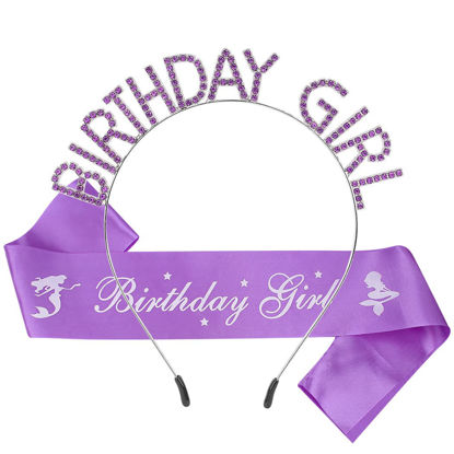 Picture of AOPRIE Tiara, Birthday Sash for Girls & Women, Purple Birthday Girl Headband, Princess Crown Rhinestone, Happy Birthday Accessories