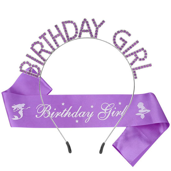 Picture of AOPRIE Tiara, Birthday Sash for Girls & Women, Purple Birthday Girl Headband, Princess Crown Rhinestone, Happy Birthday Accessories