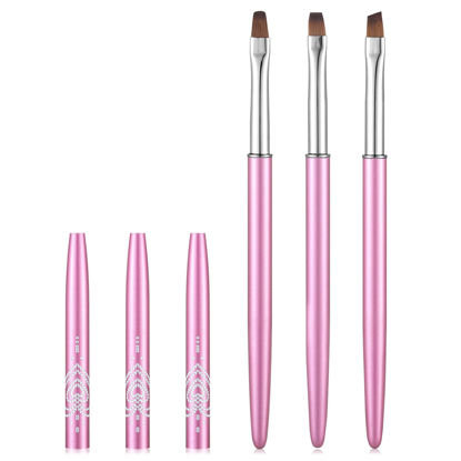 Picture of INENK Metal Purple Nail Art Clean Up Brushes for Cleaning Polish Mistakes on the Cuticles, Acetone Resistant Nail Brush, Fingernail Cleaning Brushes for Nail Art and Designs (Round&flat&Bevel)