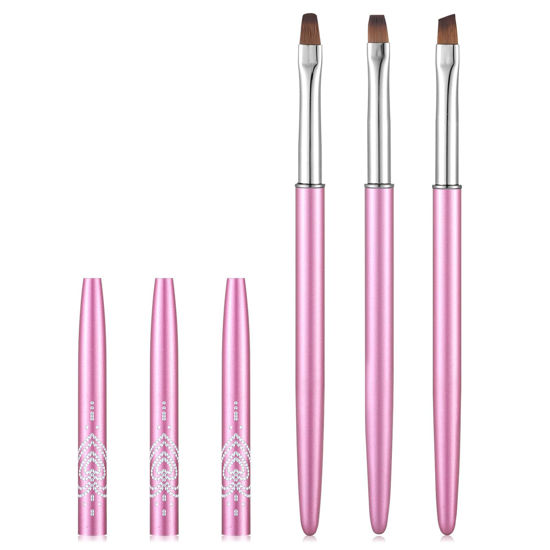 Picture of INENK Metal Purple Nail Art Clean Up Brushes for Cleaning Polish Mistakes on the Cuticles, Acetone Resistant Nail Brush, Fingernail Cleaning Brushes for Nail Art and Designs (Round&flat&Bevel)