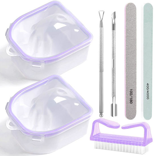 Picture of Nail Soaking Bowl, Gel Nail Polish Remover Kit, Manicure Bowl for Hand, Dip Powder Remover Tools, Nail Soak Off Bowl for Acrylic Nails, Nail Brush, Cuticle Pusher, Cuticle Peeler, 100/180 Nail File,