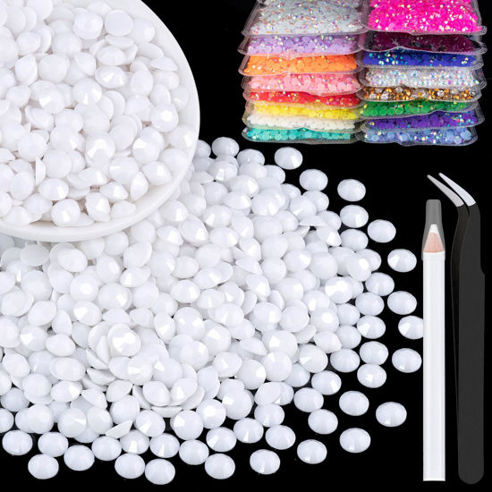 Picture of 1500pcs 6mm Resin Rhinestones Bulk, White Flatback Round Jelly Rhinestones Bedazzling Non Hotfix Crystal Gems Large Quantity Wholesale for DIY Crafts Clothes Bottles Tumblers Face Makeup Manicure