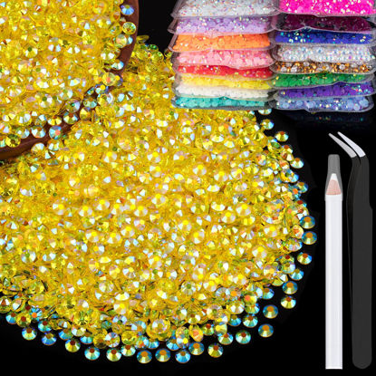 Picture of 4000pcs 4mm Resin Rhinestones Bulk, Transparent Lemon Yellow AB Flatback Round Jelly Rhinestones Non Hotfix Crystal Gems Large Quantity Wholesale for DIY Crafts Clothes Bottles Face Makeup Manicure