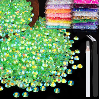 Picture of BELLEBOOST 1500pcs 6mm Resin Rhinestones Bulk, Transparent Grass Green AB Flatback Round Jelly Rhinestones Non Hotfix Crystal Gems Large Quantity Wholesale for DIY Crafts Clothes Face Makeup Manicure