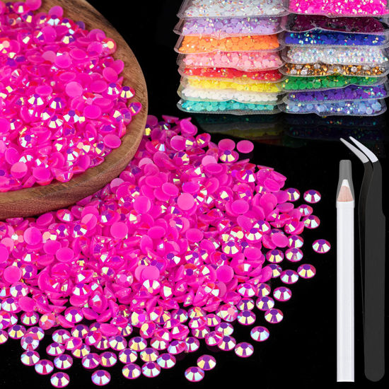 Picture of 5000pcs 2mm Resin Rhinestones Bulk, Hot Pink AB Flatback Round Jelly Rhinestones Bedazzling Non Hotfix Crystal Gems Large Quantity Wholesale for DIY Crafts Clothes Tumblers Face Makeup Manicure