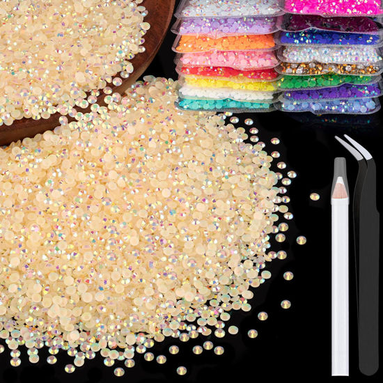 Picture of BELLEBOOST 5000pcs 2mm Resin Rhinestones Bulk, Light Yellow AB Flatback Round Jelly Rhinestones Non Hotfix Crystal Gems Large Quantity Wholesale for DIY Crafts Clothes Bottles Face Makeup Manicure