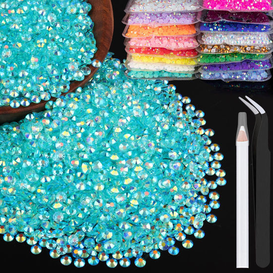 Picture of 4000pcs 4mm Resin Rhinestones Bulk, Transparent Lake Blue AB Flatback Round Jelly Rhinestones Non Hotfix Crystal Gems Large Quantity Wholesale for DIY Crafts Clothes Bottles Face Makeup Manicure