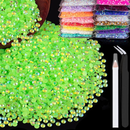 Picture of BELLEBOOST 4000pcs 4mm Resin Rhinestones Bulk, Fluorescent Green AB Flatback Round Jelly Rhinestones Non Hotfix Crystal Gems Large Quantity Wholesale for DIY Crafts Clothes Face Makeup Manicure