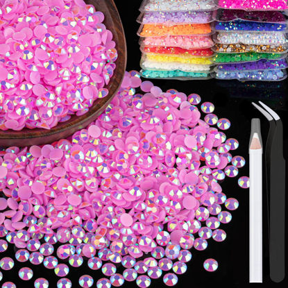 Picture of 1500pcs 6mm Resin Rhinestones Bulk, Pink AB Flatback Round Jelly Rhinestones Bedazzling Non Hotfix Crystal Gems Large Quantity Wholesale for DIY Crafts Clothes Bottles Tumblers Face Makeup Manicure