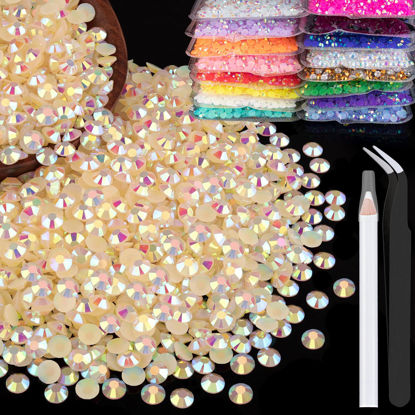 Picture of BELLEBOOST 1500pcs 6mm Resin Rhinestones Bulk, Light Yellow AB Flatback Round Jelly Rhinestones Non Hotfix Crystal Gems Large Quantity Wholesale for DIY Crafts Clothes Bottles Face Makeup Manicure