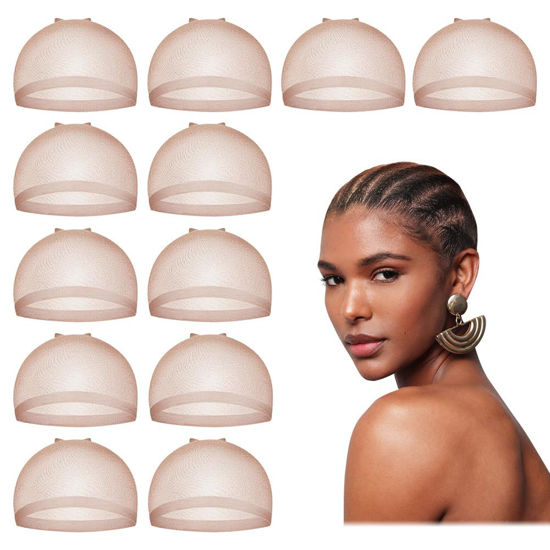 Picture of Dreamlover HD Wig Cap for Women, HD Caps for Wig, Bald Cap for Woman, Stocking Caps for Wigs, Transparent Wig Cap for Lace Front Wig, Dark Brown, 12 Pieces