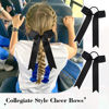 Picture of DEEKA 12 PCS Collegiate Style Long-Tailed Skinny Ponytail Holders - Handmade Bows for Girls, Teens, Softball, Cheerleading - Black