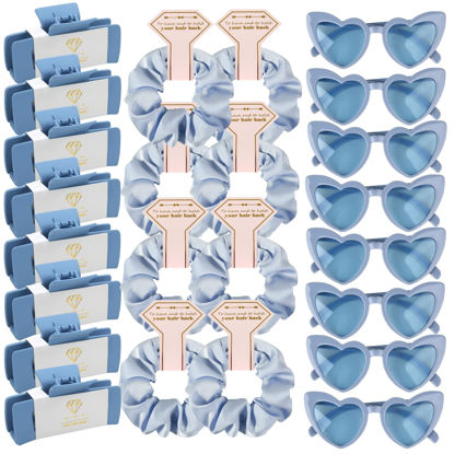 Picture of 24pcs Bridesmaid Scrunchies Proposal Gifts 4.1inch square Hair Claws Bachelorette Claw Clip Matte Hair Clips heart sunglasses Girls Stuff Cute Hair Clips for Wedding Party Favors (Dusty Blue)