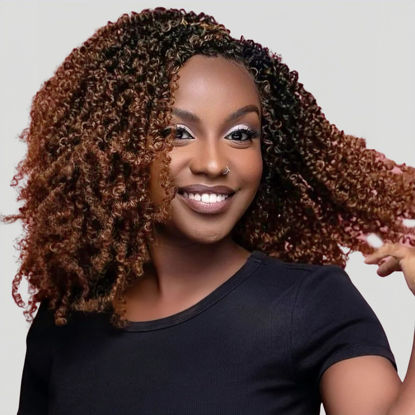 Picture of Aksice 12 Inch Yanky Twist Crochet Hair Pre-looped 8 Packs Ombre Brown Spring Twists Hair Senegalese Twist Crochet Hair with Curly Ends Synthetic Crochet Braids (1B/30#)