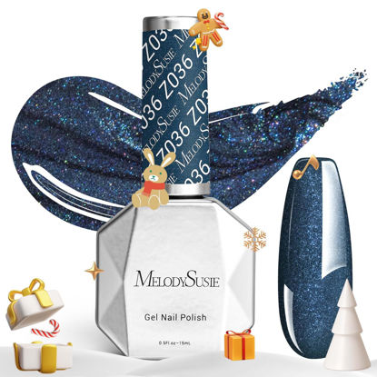 Picture of MelodySusie Blue Gel Nail Polish,0.5fl oz Blue Glitter Nails Soak Off UV LED Blue Shimmer Gel Polish Gift for Women Nail Art Manicure Salon DIY Nail Design Decoration at Home-z036