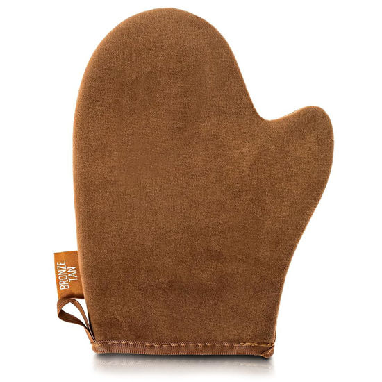 Picture of Bronze Tan Self Tanning Mitt Applicator With Thumb - Self Tanner Mitt for Application of Self Tanning Mousse or Lotion - Machine Washable And Reusable Ultra Soft Tanning Glove For Self Tan