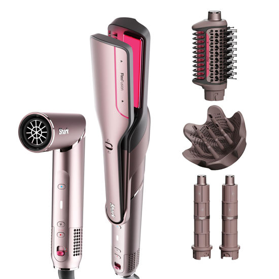 Picture of Shark FlexFusion Hair Straightener & Powerful Hair Dryer with Diffuser, Fusion Hair Brush, Ceramic Air Styler with Auto-Wrap Hair Curlers, Ceramic Plates, Cosmic Blush HD642S