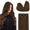 Picture of DOORES Human Hair Clip in Extensions, Chocolate Brown 12 Inch 80g 7pcs, Clip in Hair Extensions Real Human Hair Extensions Human Hair Natural Remy Hair Extensions Clip in Human Hair Silky Straight