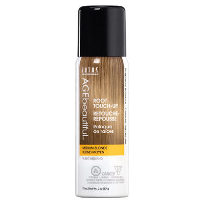 Picture of AGE beautiful Root Touch Up Hair Color Spray | Touch-Up Gray Concealer | Temporary Cover Up | Adds Volume & Covers Thinning Patches | Water, Sweat, Stain Resistant | Medium Blonde | 2 Fl Oz