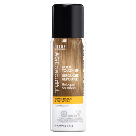 Picture of AGE beautiful Root Touch Up Hair Color Spray | Touch-Up Gray Concealer | Temporary Cover Up | Adds Volume & Covers Thinning Patches | Water, Sweat, Stain Resistant | Medium Blonde | 2 Fl Oz