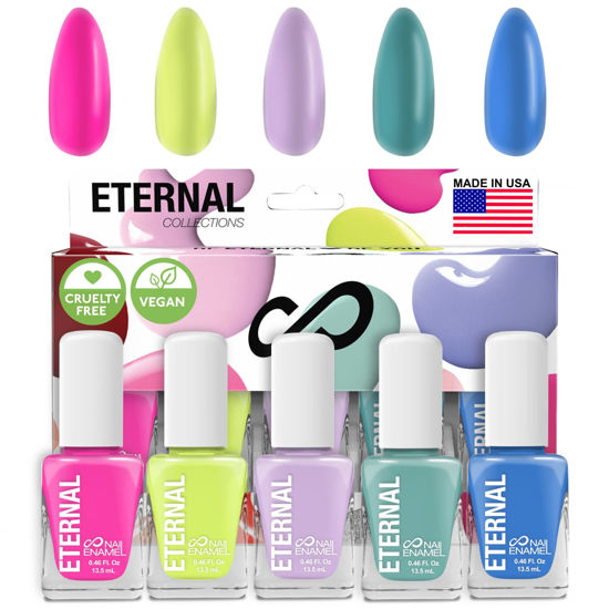 Picture of Eternal Pink Nail Polish Set for Women (FUN) - Green Nail Polish Set for Girls - Long Lasting & Quick Dry Blue Nail Polish Kit for Home DIY Manicure & Pedicure - Made in USA, 13.5mL (Set of 5)