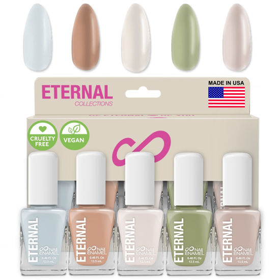Picture of Eternal Pastel Nail Polish Sets for Women (CHIC PASTELS) - Pastel Nail Polish Set for Girls | Long Lasting & Non Toxic Nail Polish Kit for Home DIY Manicure & Pedicure | Made in USA, 13.5mL (Set of 5)