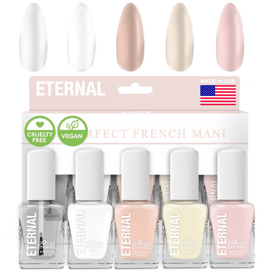 Picture of Eternal White French Nail Polish Set (ET VOILA) - Clear Nail Polish Set for Girls - Lasting & Quick Dry Pastel Nail Polish Set for Women for Home DIY Mani Pedi - Made in USA, 13.5mL (Set of 5)