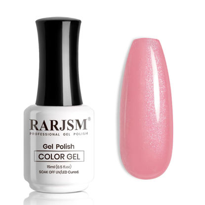 Picture of RARJSM Nude Flamingo Pink Gel Nail Polish Natural Pink Pearl Silver Glitter Clear Sheer Gel Polish 15ml UV LED Soak Off Transparent Shimmer Color Home Salon French Manicure Varnish Curing Requires
