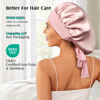 Picture of YFONG 100% 22 Momme Mulberry Silk Bonnet for Sleeping Women - Larger Double Layer Silk Hair Wrap - Non-Slip Silk Turban - Hair Silk Bonnet for Sleeping Women - Silk Cap for Sleeping, Pink