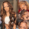 Picture of Honey Blonde Lace Front Wig Human Hair 13x4 HD Transparent Glueless Body Wave Lace Front Wigs Human Hair hair Pre Plucked with Baby Hair 180% Density Honey Blonde Lace Frontal Wig Human Hair 28 Inch