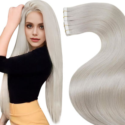 Picture of LaaVoo Blonde Tape in Hair Extensions Human Hair 28 Inch Long Invisible Hair Extensions Tape in Platinum Blonde Tape in Human Hair Extensions for Women 20pcs 50g